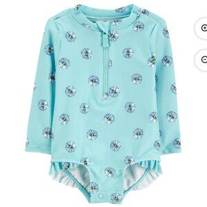 12 month Carter's Child of Mine Baby Girl Long-Sleeve RashGuard Swimsuit 1-Piece